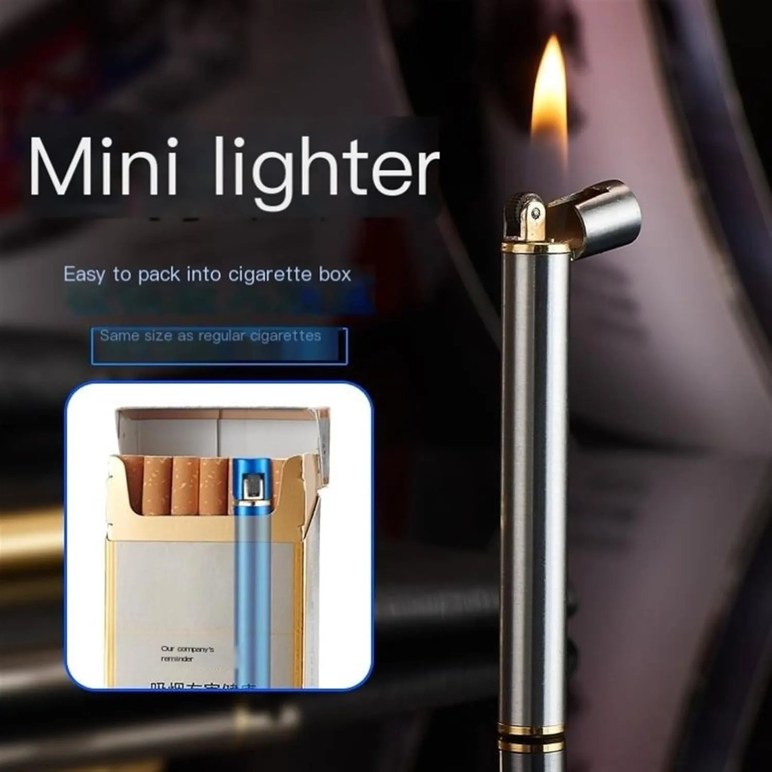Mini Thin Butane Lighter，Compact Lighter Lighters Butane Fuel Refillable Lighter Small Portable Adjustable Traditional Flame Lighter for Can Be Put in to The Cigarette Box (Color : Gray)