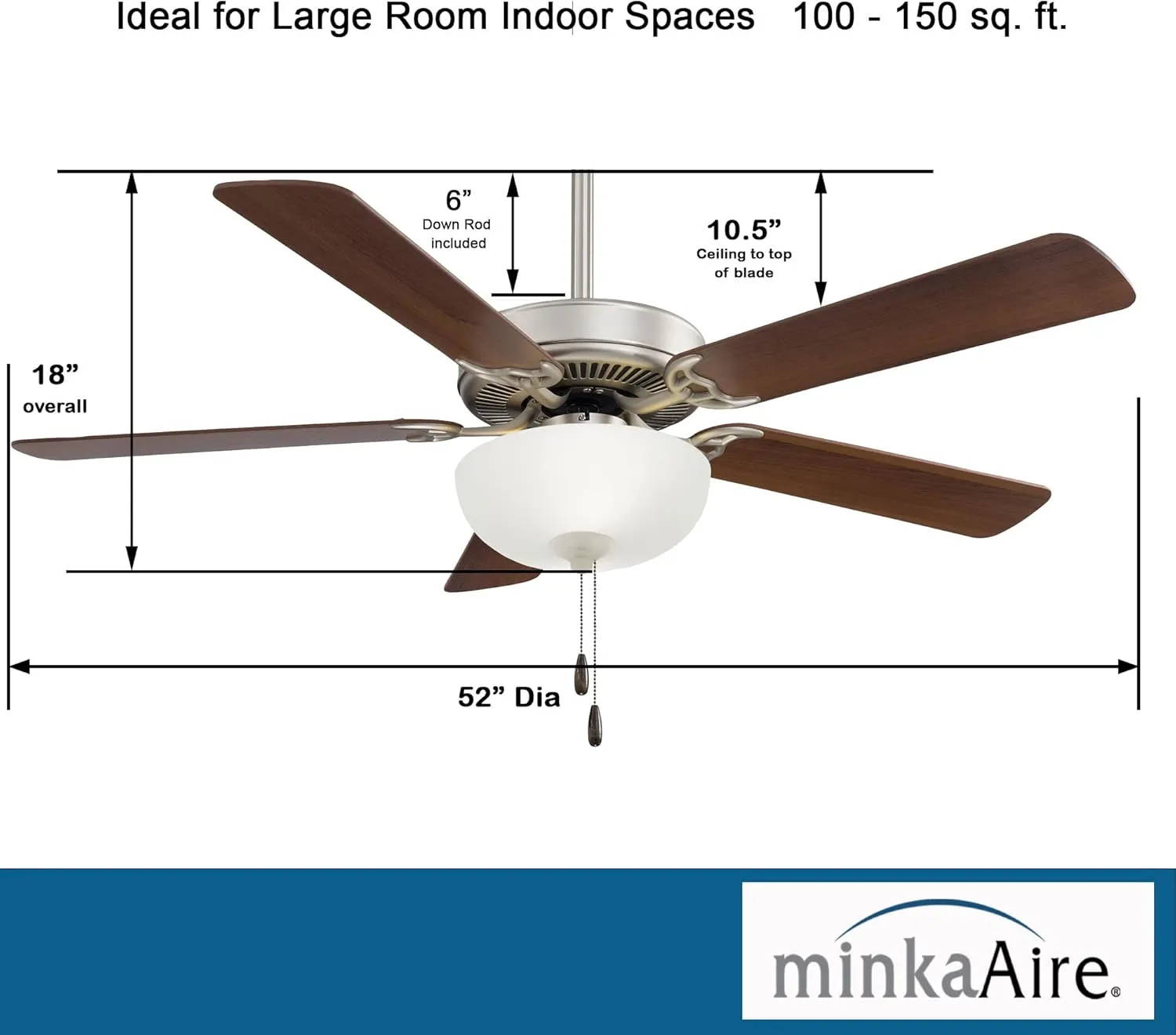 MINKA-AIRE F448L-BS/DW Contractor II Uni-Pack 52 Inch Ceiling Fan with Integrated 9W LED Light in Brushed Steel Finish and Dark Walnut Blades