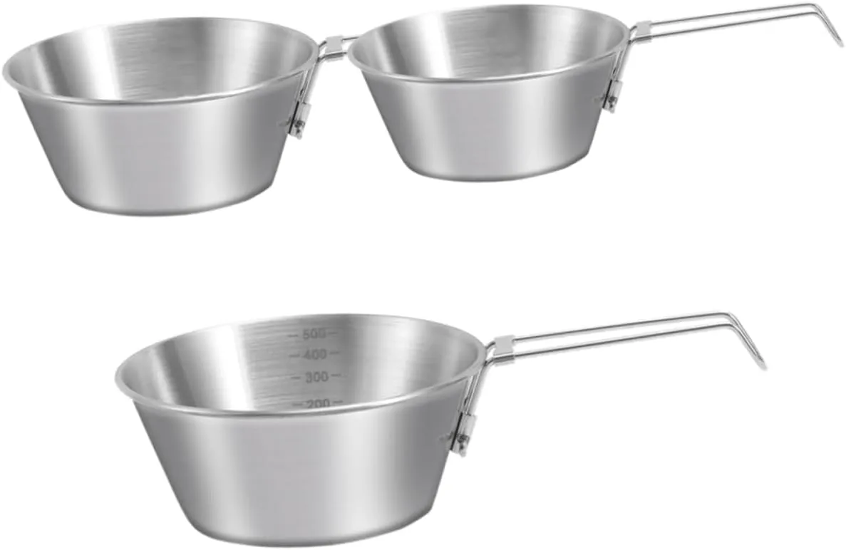 Mipcase 4sets Camping Mess Kit Portable Stainless Steel Bowls with Handles Collapsible Camping Bowl Metal Hiking Dish Set 3pcs*4