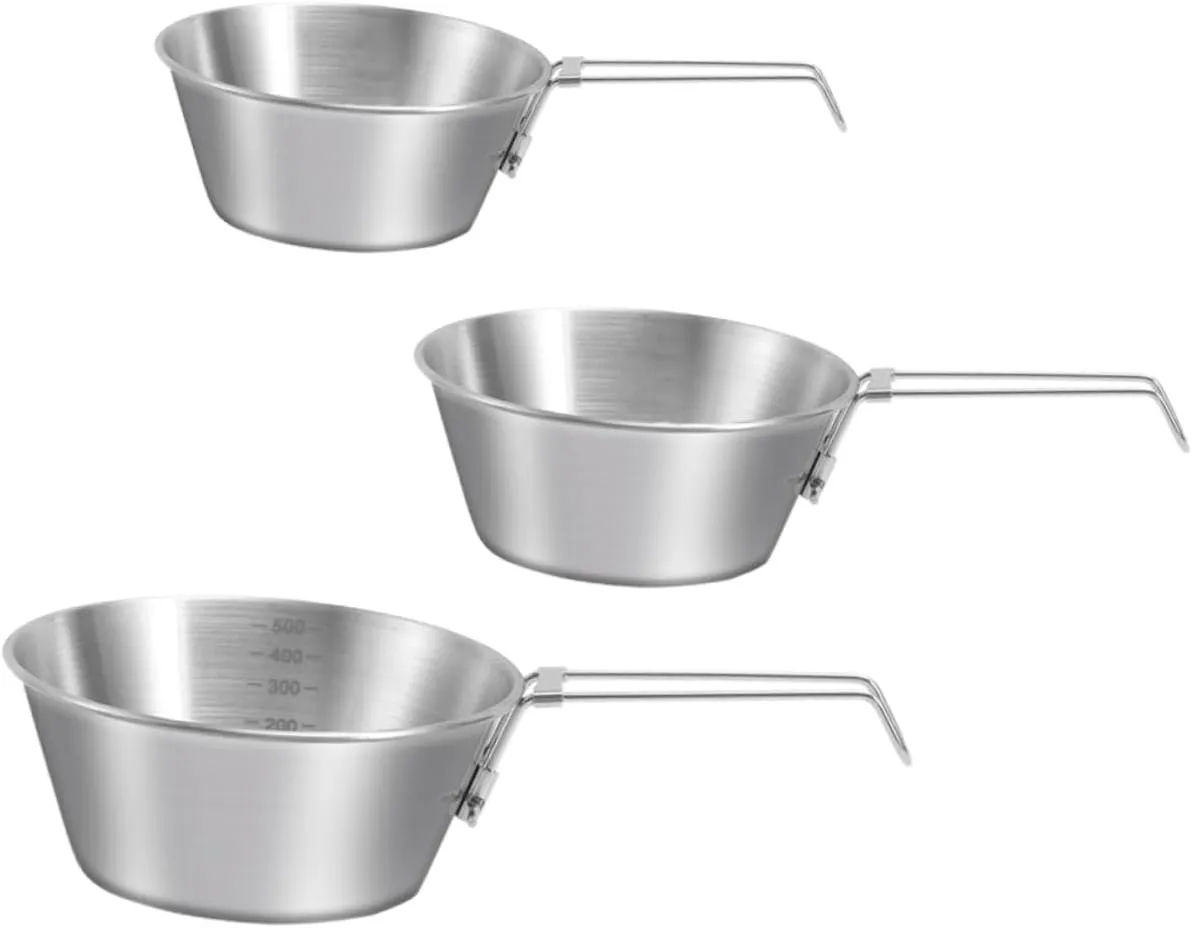 Mipcase 4sets Camping Mess Kit Portable Stainless Steel Bowls with Handles Collapsible Camping Bowl Metal Hiking Dish Set 3pcs*4
