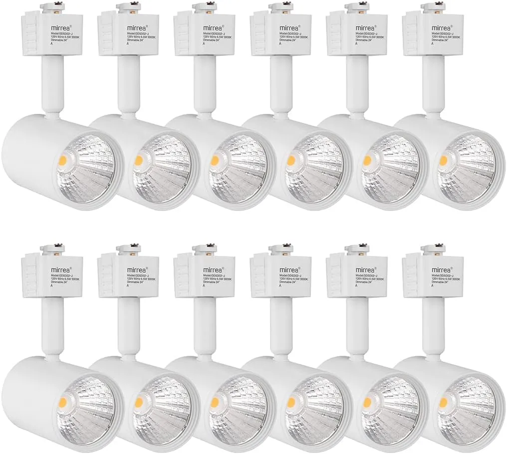 mirrea LED Track Lighting Heads Compatible with Single Circuit J Type Rail Ceiling Spotlight for Accent Task Wall Art Exhibition Lighting 6.5W 3000K Warm White 24° White Painted Pack of 12