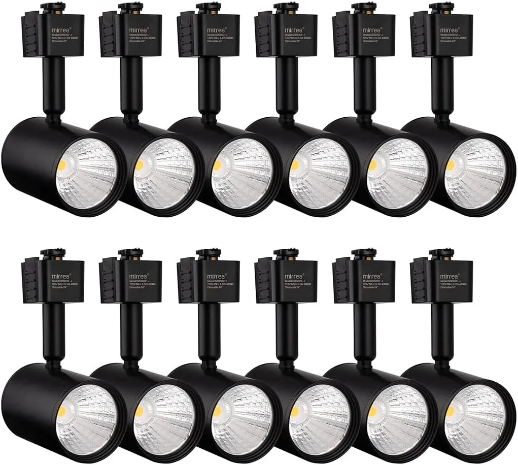 mirrea LED Track Lighting Heads Compatible with Single Circuit J Type Rail Ceiling Spotlight for Accent Task Wall Art Exhibition Lighting 6.5W 4000K Neutral White 24° Black Painted Pack of 12