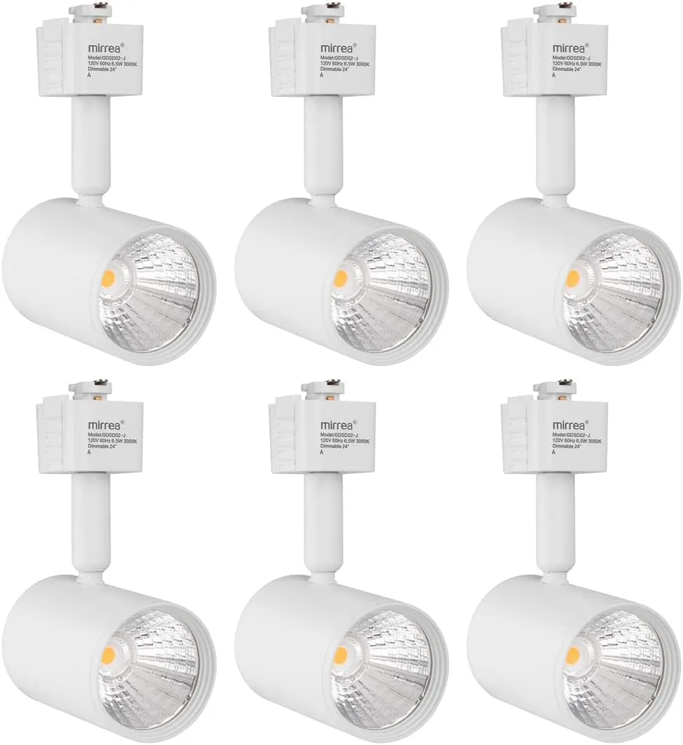 mirrea LED Track Lighting Heads Compatible with Single Circuit J Type Track Lighting Rail Ceiling Spotlight for Accent Task Wall Art Exhibition Lighting 6.5W 24° White Pack of 6 (3000K Warm White)