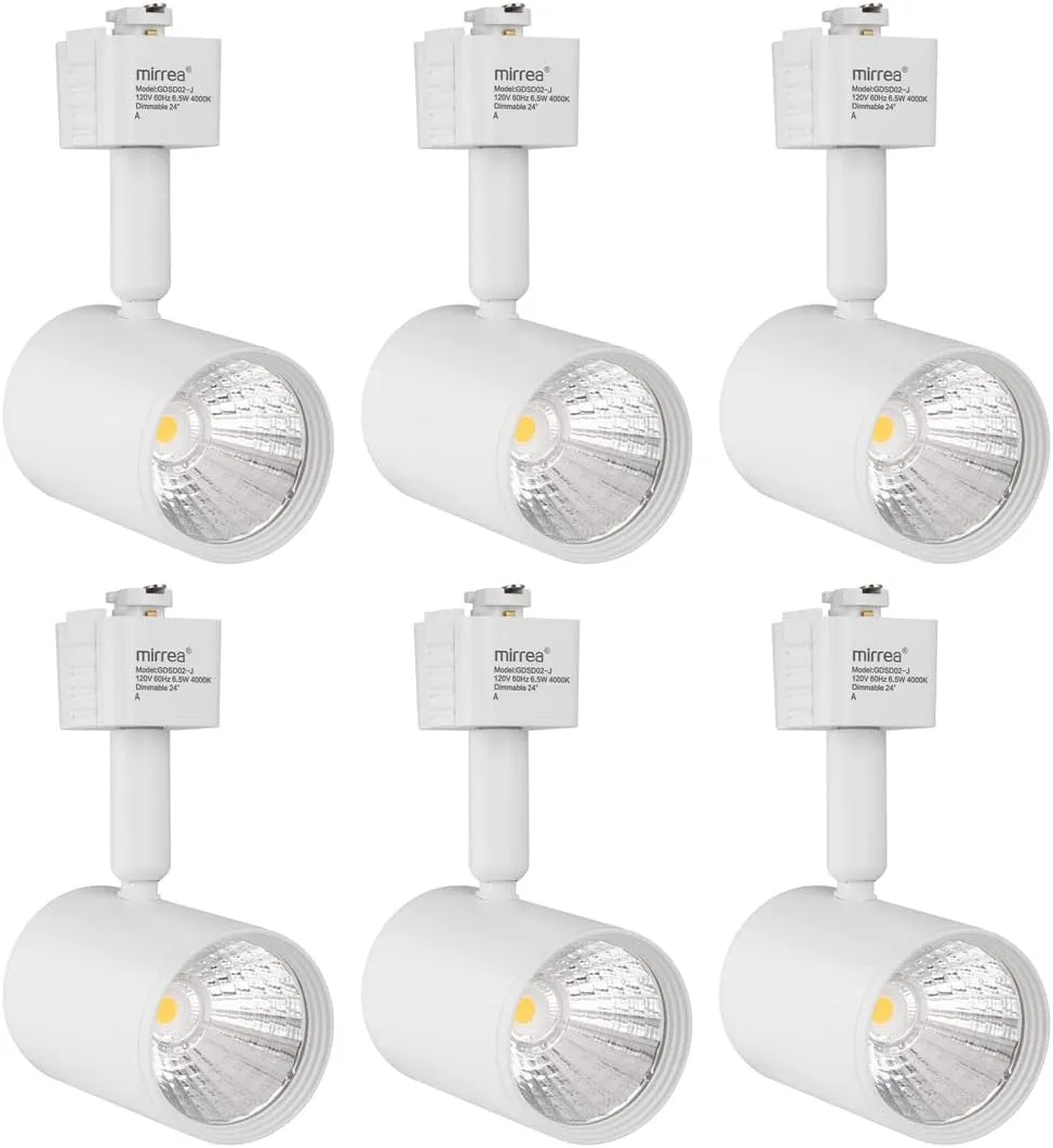 mirrea LED Track Lighting Heads Compatible with Single Circuit J Type Track Lighting Rail Ceiling Spotlight for Accent Task Wall Art Exhibition Lighting 6.5W 24° White Pack of 6 (4000K Neutral White)