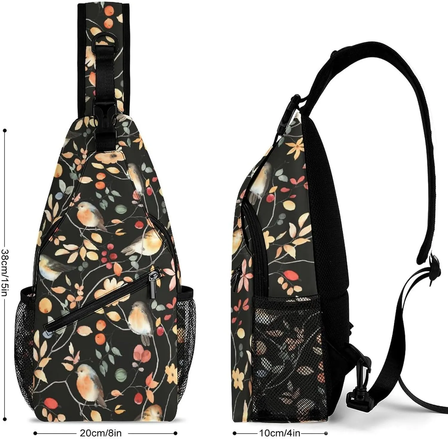 MoBlinko Sling Bag Autumn Birds Floral Women Crossbody Sling Backpack Chest Bag for Hiking Cycling Travel Gift