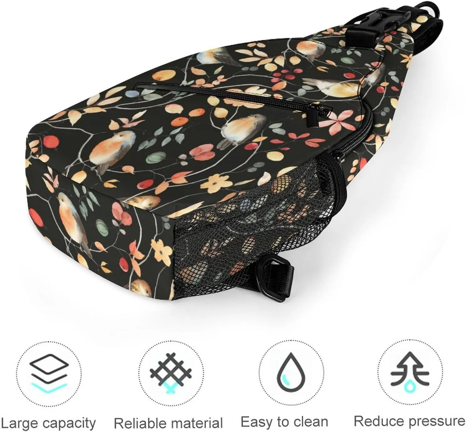 MoBlinko Sling Bag Autumn Birds Floral Women Crossbody Sling Backpack Chest Bag for Hiking Cycling Travel Gift