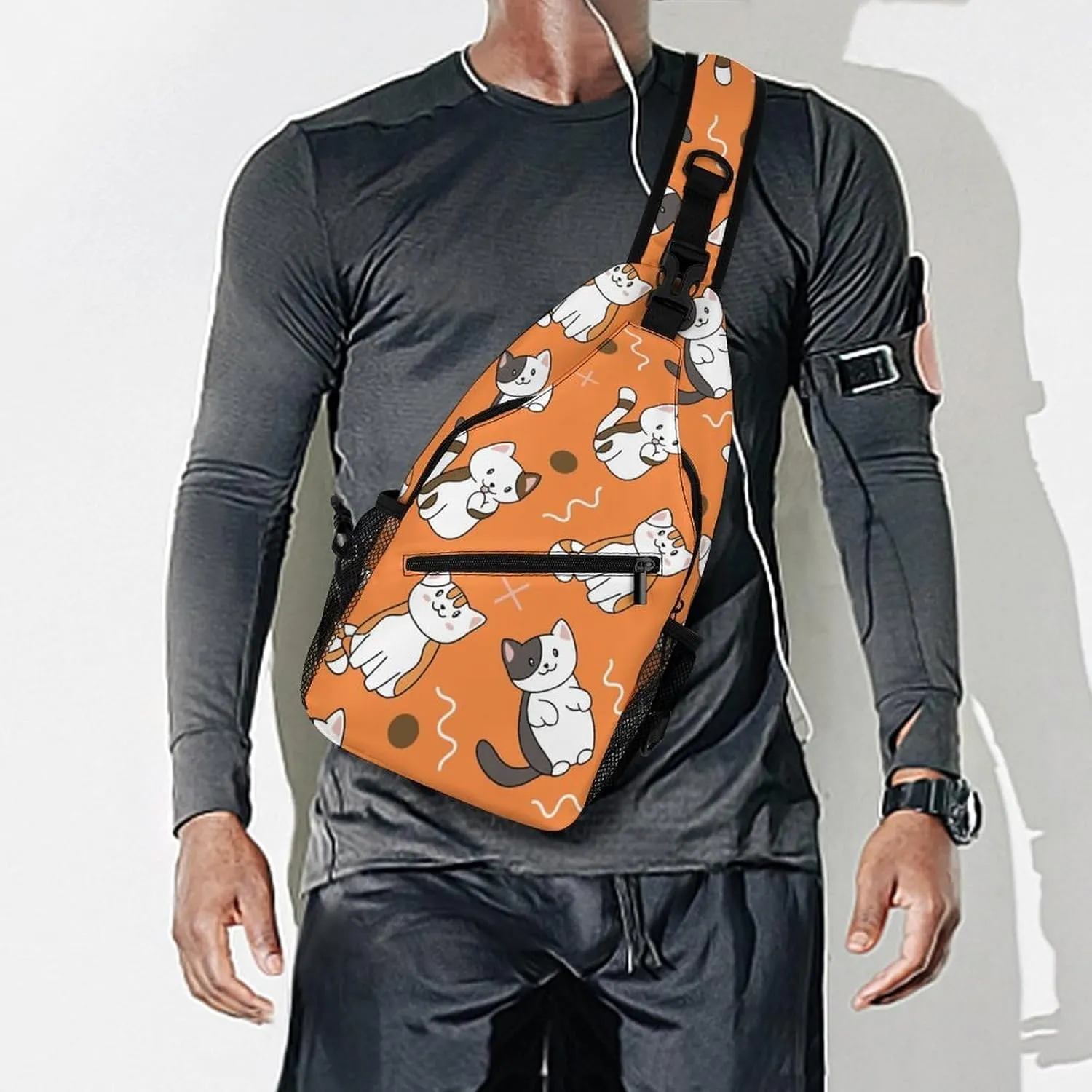 MoBlinko Sling Bag Cute Cartoon Cat Orange Women Crossbody Sling Backpack Chest Bag for Hiking Cycling Travel Gift