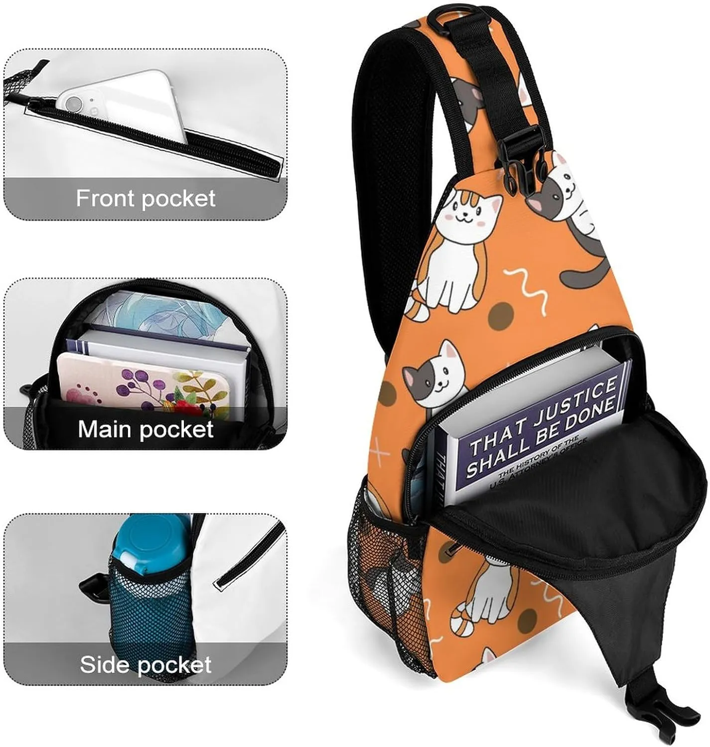 MoBlinko Sling Bag Cute Cartoon Cat Orange Women Crossbody Sling Backpack Chest Bag for Hiking Cycling Travel Gift