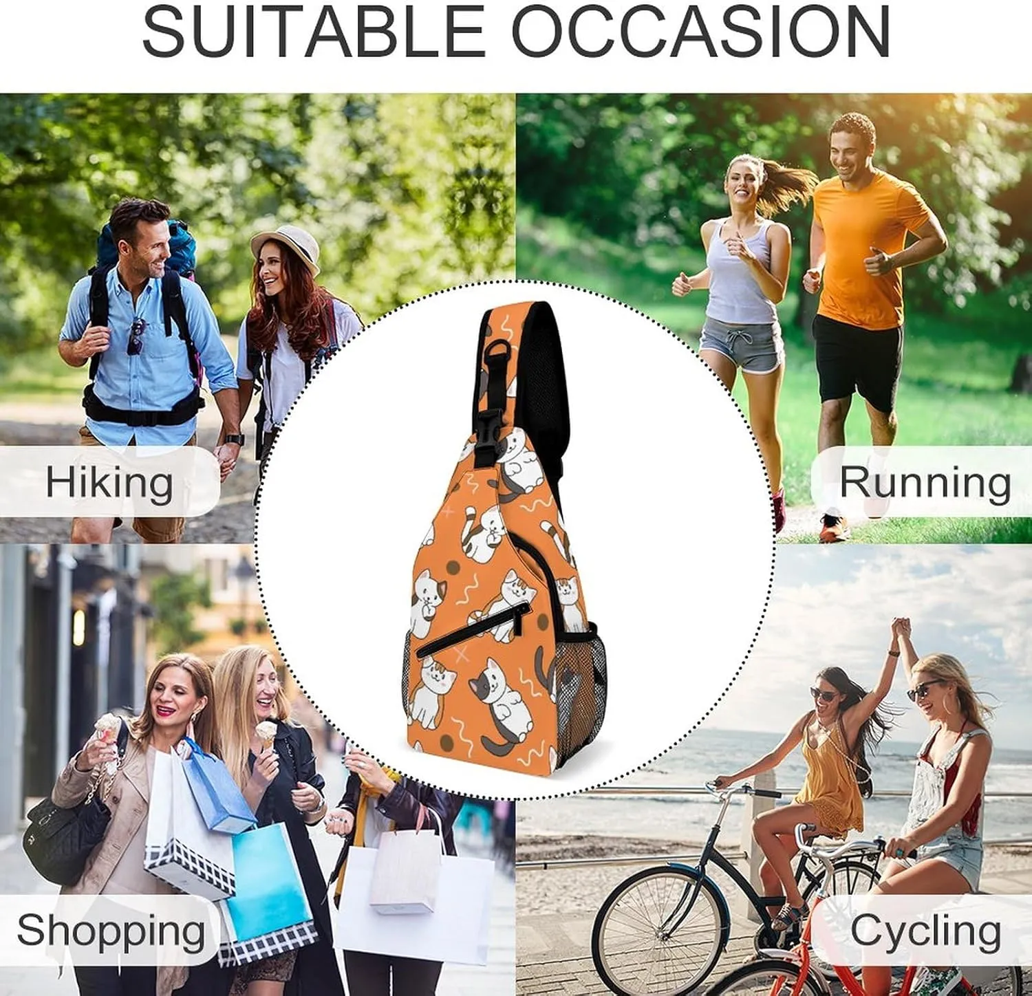 MoBlinko Sling Bag Cute Cartoon Cat Orange Women Crossbody Sling Backpack Chest Bag for Hiking Cycling Travel Gift