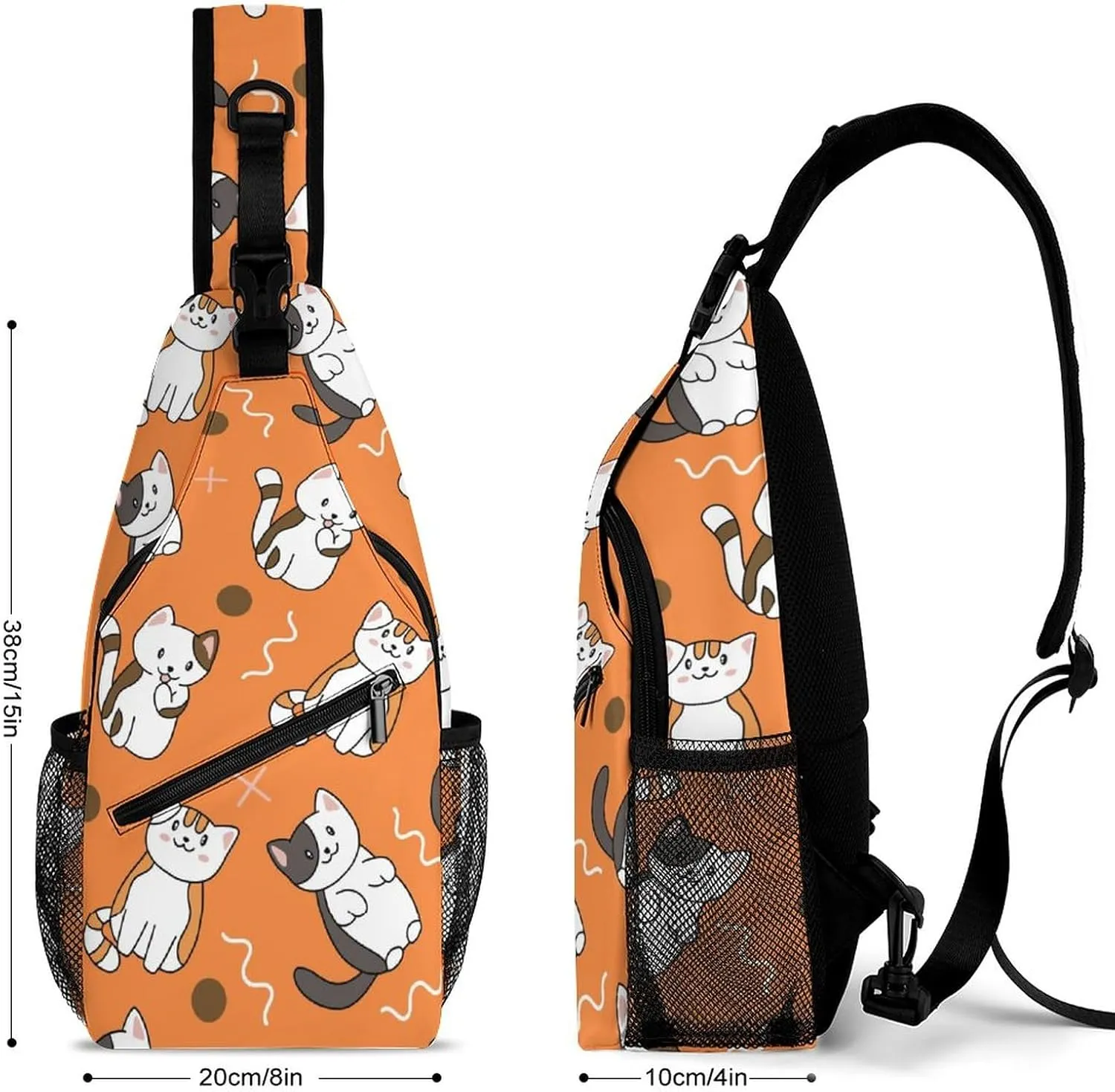 MoBlinko Sling Bag Cute Cartoon Cat Orange Women Crossbody Sling Backpack Chest Bag for Hiking Cycling Travel Gift