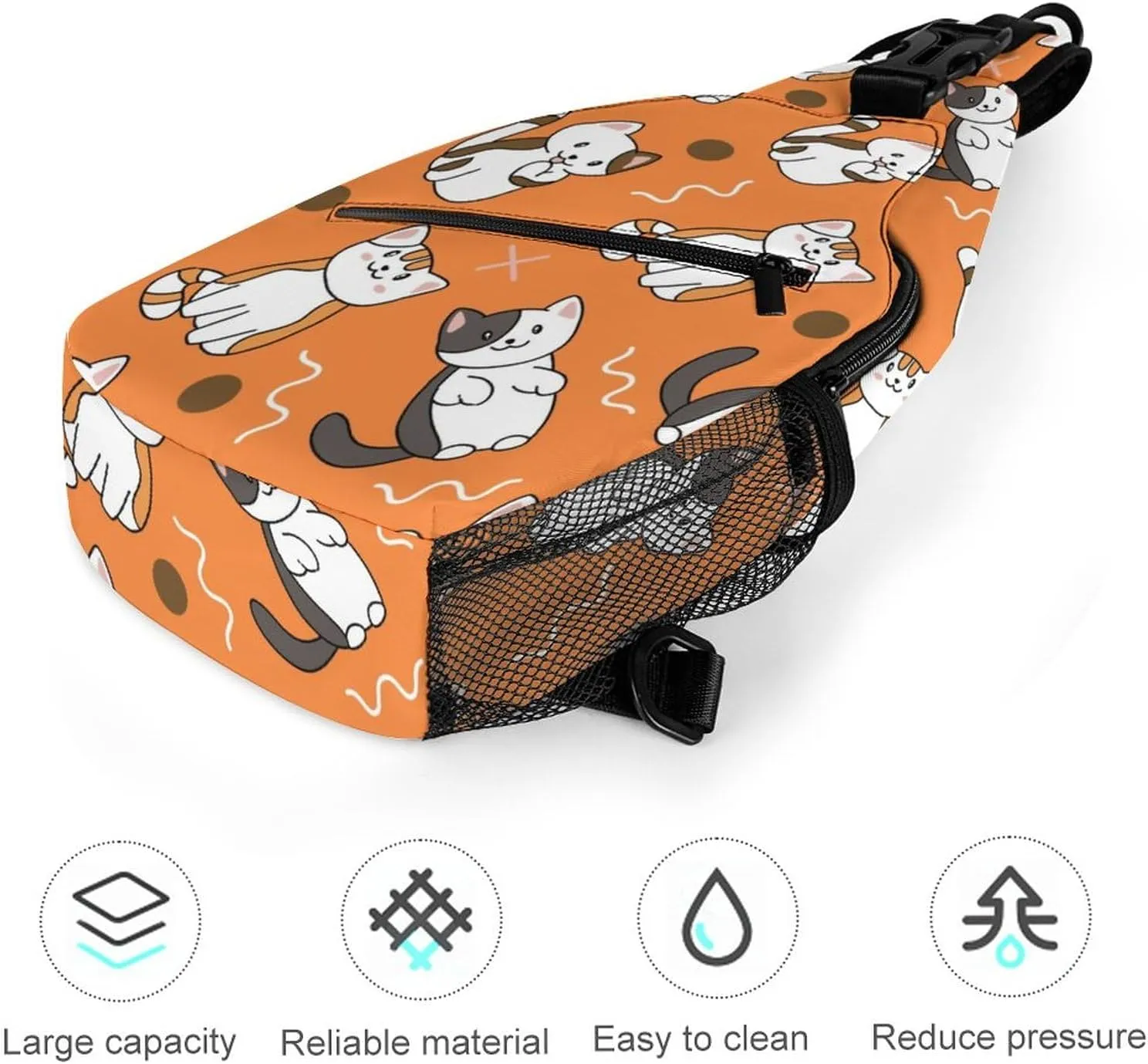MoBlinko Sling Bag Cute Cartoon Cat Orange Women Crossbody Sling Backpack Chest Bag for Hiking Cycling Travel Gift
