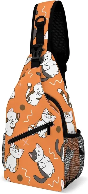 MoBlinko Sling Bag Cute Cartoon Cat Orange Women Crossbody Sling Backpack Chest Bag for Hiking Cycling Travel Gift