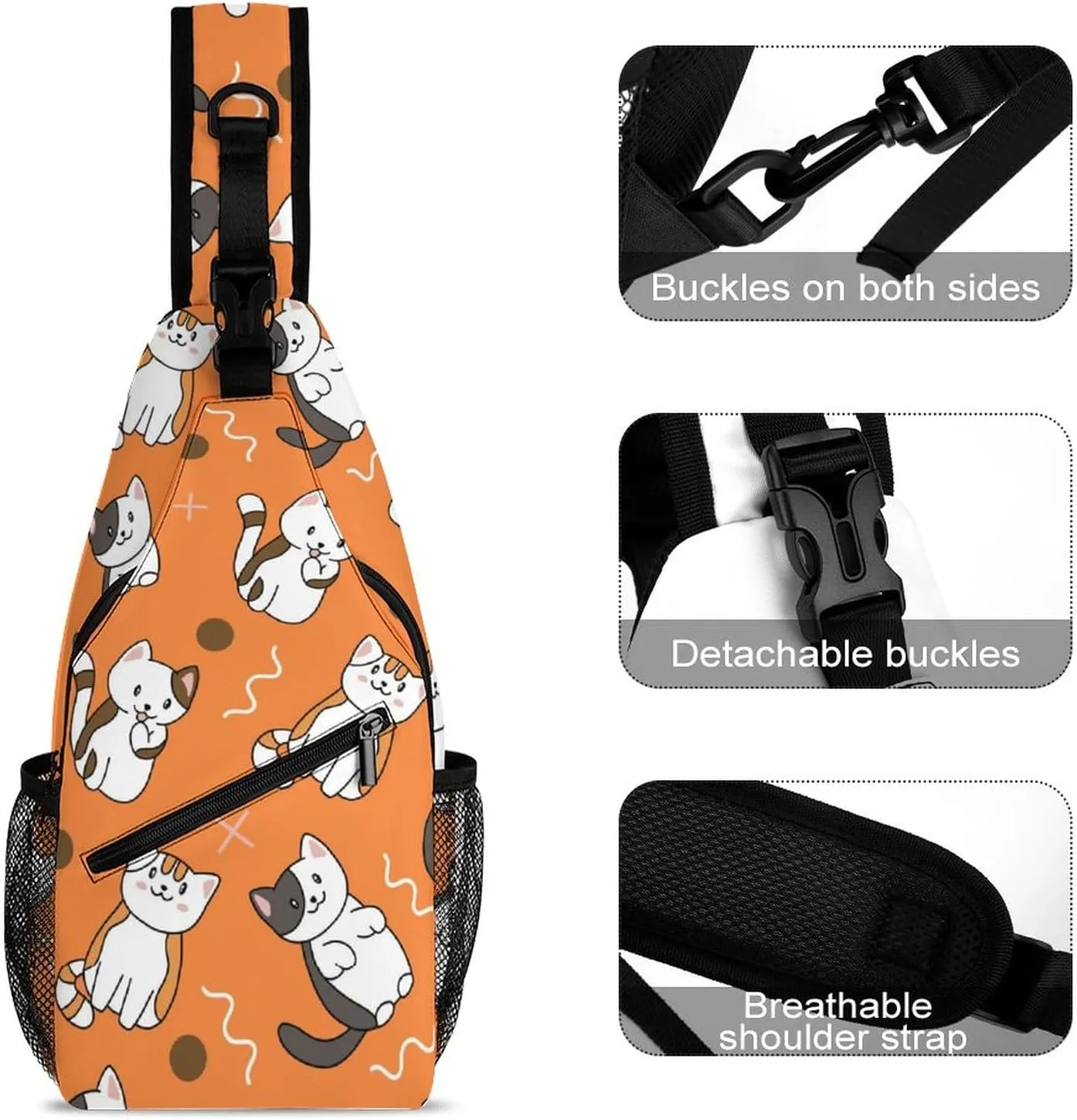 MoBlinko Sling Bag Cute Cartoon Cat Orange Women Crossbody Sling Backpack Chest Bag for Hiking Cycling Travel Gift