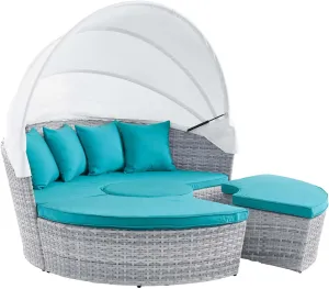 Modway Scottsdale Outdoor Patio Wicker Rattan Sunbrella® Sectional Daybed with Canopy in Light Gray Aruba