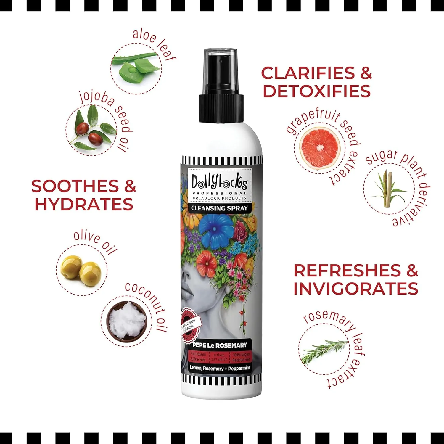 Moisturizing Loc and Braid Spray for Dreads, Box Braids & Itchy Scalp - Vegan Hair Products with Rosemary & Peppermint