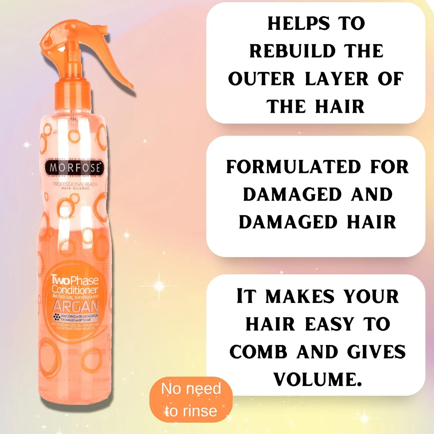 Morfose Professional Argan Leave-In Conditioner, Heat Protectant for Hair, Heat Spray Protection for Hair, Detangler Spray, Protector Termico para Cabello, (large, 13.52 Fl Oz)