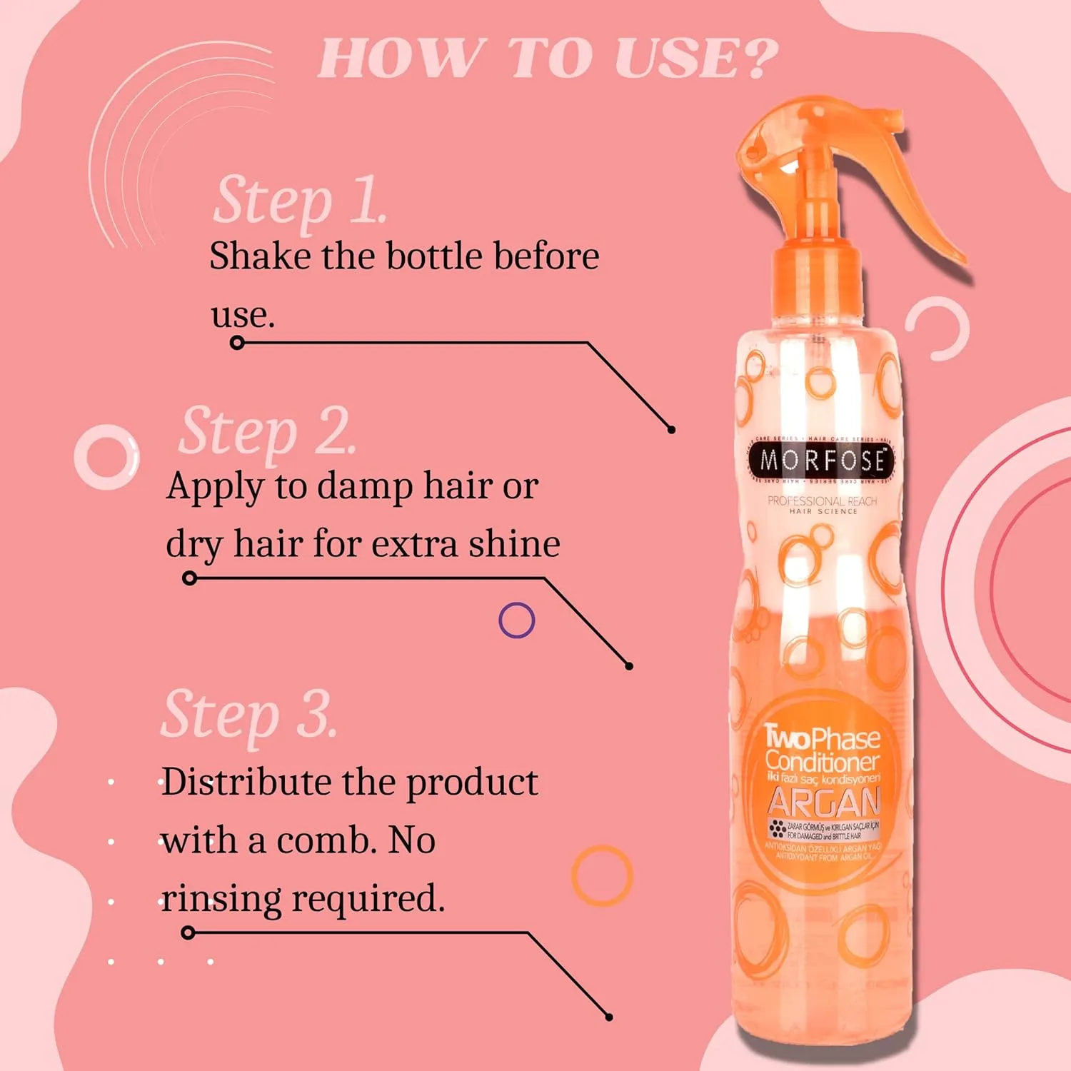 Morfose Professional Argan Leave-In Conditioner, Heat Protectant for Hair, Heat Spray Protection for Hair, Detangler Spray, Protector Termico para Cabello, (large, 13.52 Fl Oz)