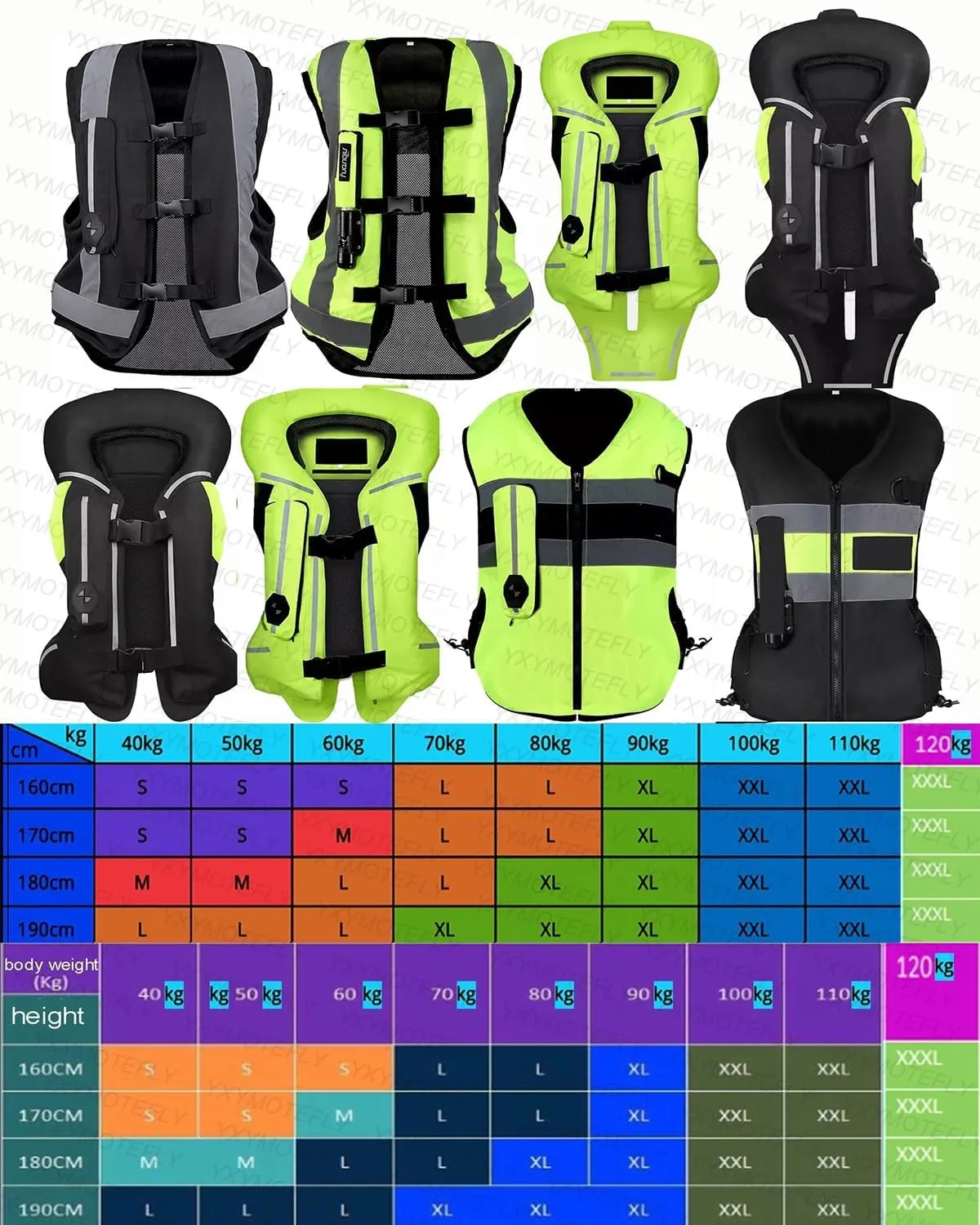 Motorcycle Airbag Vest Adjustable Vest, Unisex, With Reflective Tape, Back Protector, Equestrian Safety