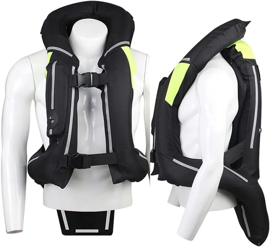 Motorcycle Airbag Vest Racing Inflatable Airvest Protective Jacket Hi Visibility W/ CO2 Cartridge (Color : Black, Size : XXX-Large)