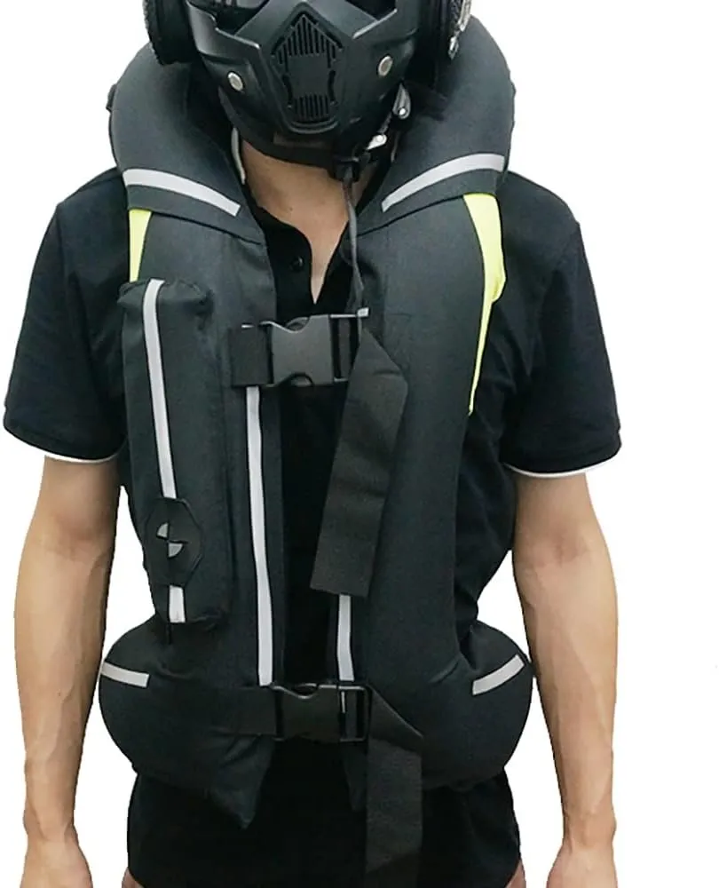 Motorcycle Airbag Vest Racing Inflatable Airvest Protective Jacket Hi Visibility W/ CO2 Cartridge (Color : Black, Size : XXX-Large)