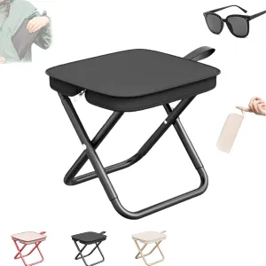 Mountaineering and Hiking Portable Stool,1.5Lbs Ultra Light Foldable Stool with Carry Bag Hold Up to 330 Lbs,Outdoor Chair with Pocket, Travel,Barbecue,Fishing,Beach,Picnic,Camping (Black)