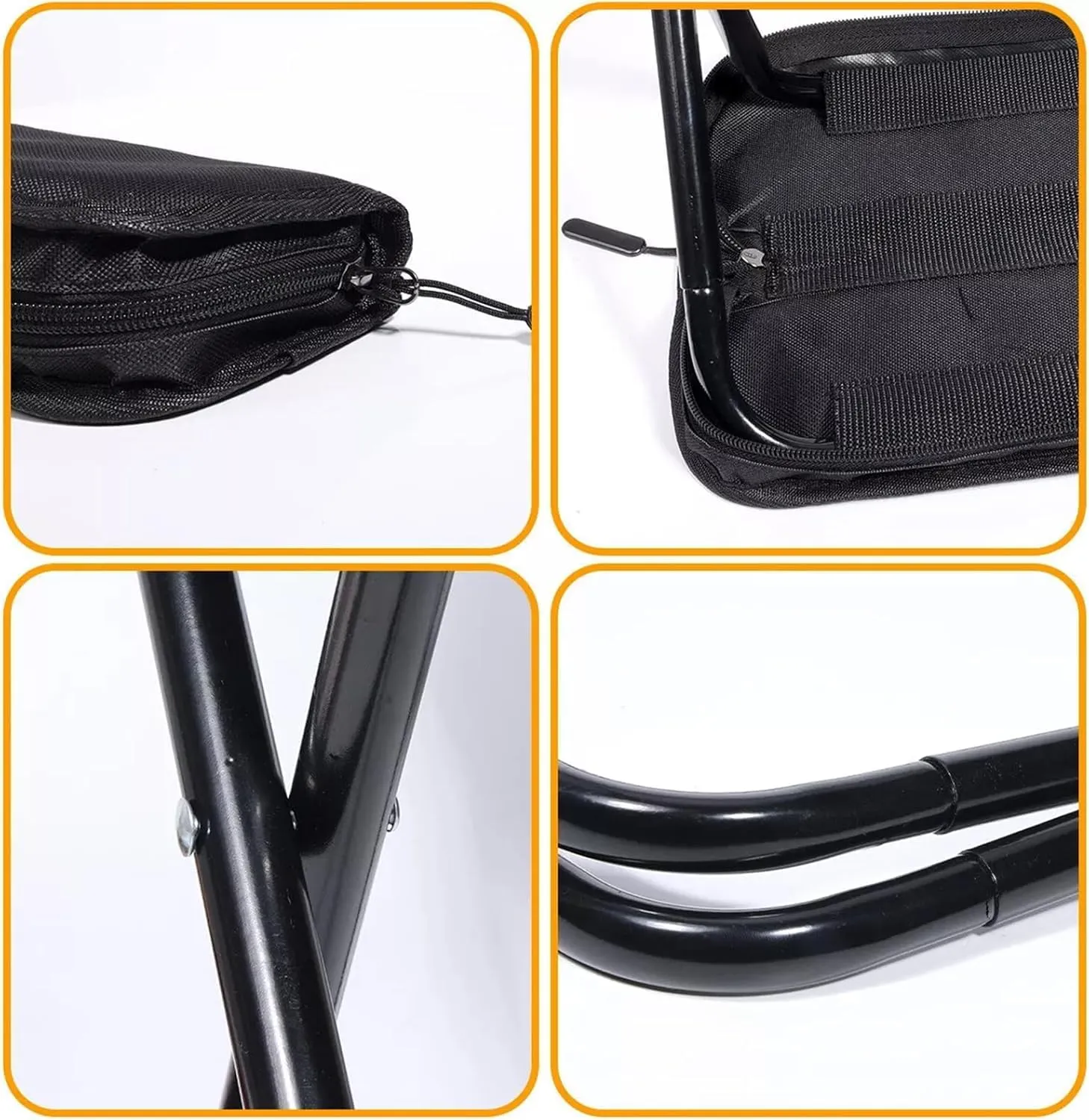 Mountaineering and Hiking Portable Stool,1.5Lbs Ultra Light Foldable Stool with Carry Bag Hold Up to 330 Lbs,Outdoor Chair with Pocket, Travel,Barbecue,Fishing,Beach,Picnic,Camping (Black)