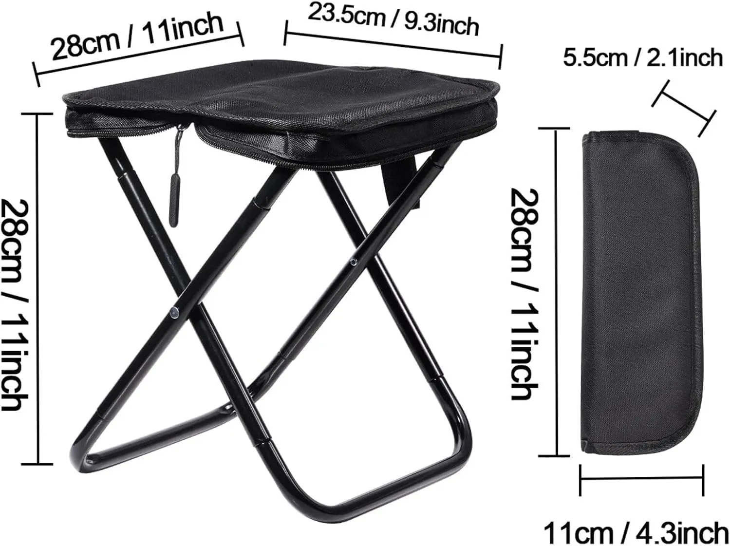 Mountaineering and Hiking Portable Stool,1.5Lbs Ultra Light Foldable Stool with Carry Bag Hold Up to 330 Lbs,Outdoor Chair with Pocket, Travel,Barbecue,Fishing,Beach,Picnic,Camping (Black)