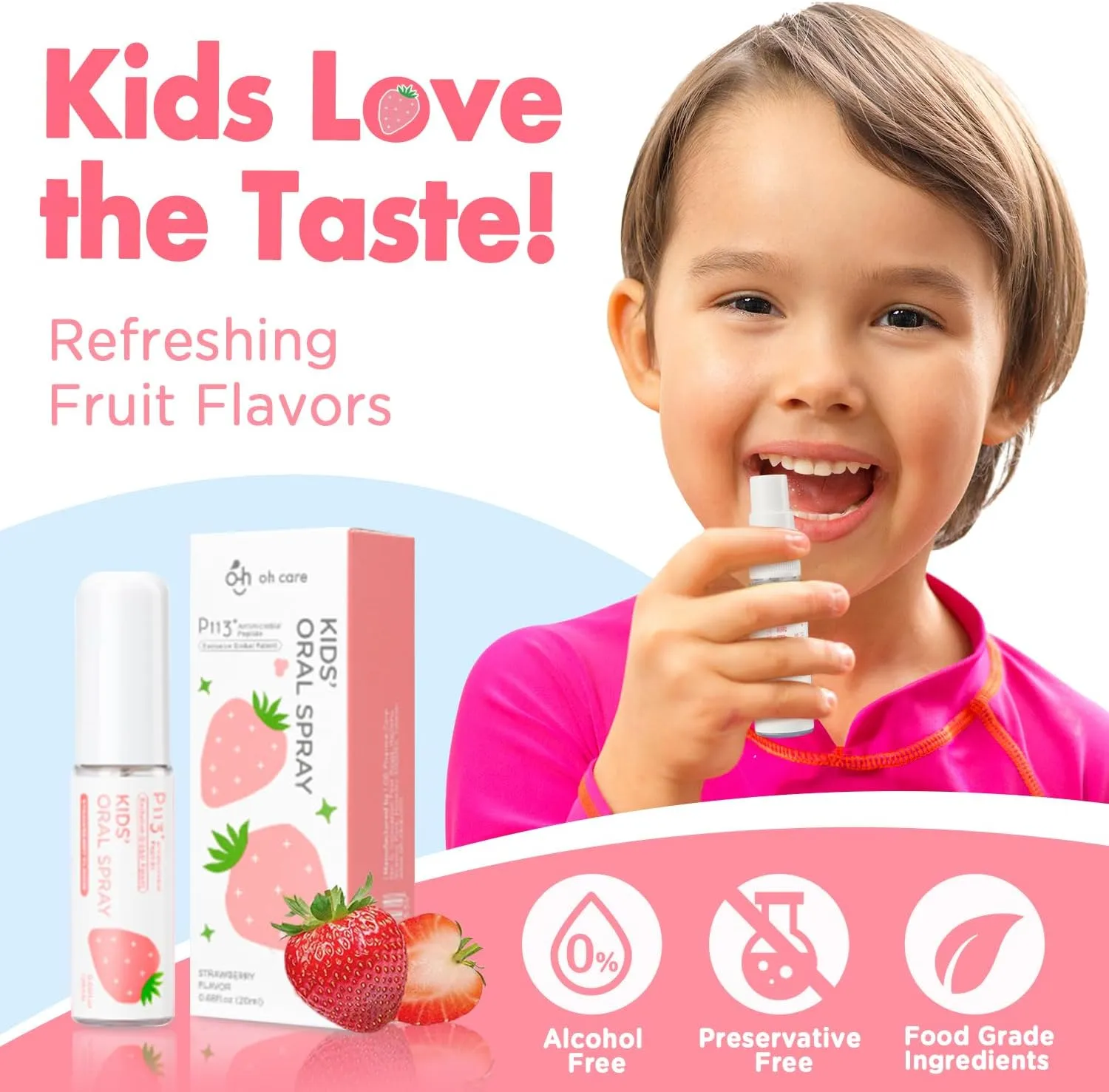 Mouth Spray for Kids, Toddler Toothpaste Helper, Fluoride Free Baby Toothpaste Cavity Protection, Oral Care with Natural P113  Antibacterial Peptide - for Newborns to Age 6, Original
