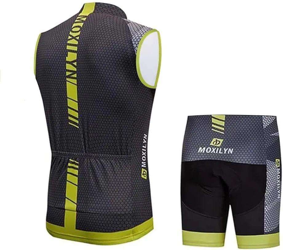 MOXILYN Men's Cycling Vest Road Bike without Sleeves Jersey Zipper Pokcet Bicycle Shorts with Padded Cycling Clothing Set
