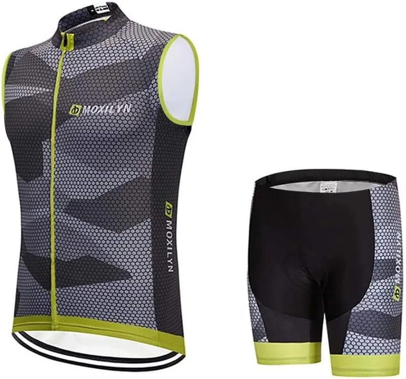 MOXILYN Men's Cycling Vest Road Bike without Sleeves Jersey Zipper Pokcet Bicycle Shorts with Padded Cycling Clothing Set