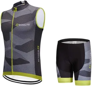 MOXILYN Men's Cycling Vest Road Bike without Sleeves Jersey Zipper Pokcet Bicycle Shorts with Padded Cycling Clothing Set