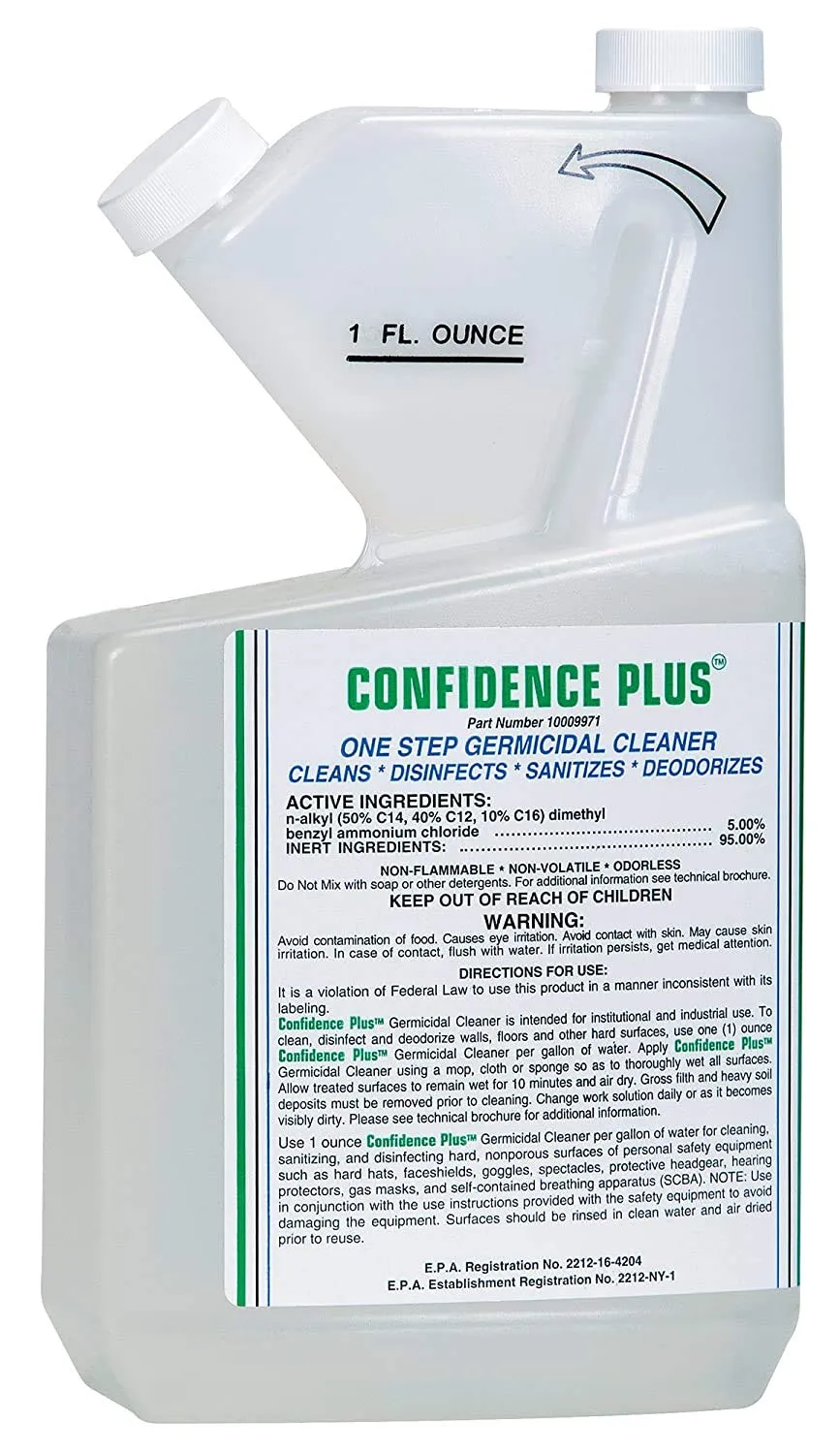 MSA 10009971 Confidence Plus 2 - Liquid Germicidal Cleaner, Makes up to 32 Oz of Sanitizer, Effective Against Viruses & Bacteria, Disinfects PPE & Respiratory Equipment, Quaternary Ammonium Base