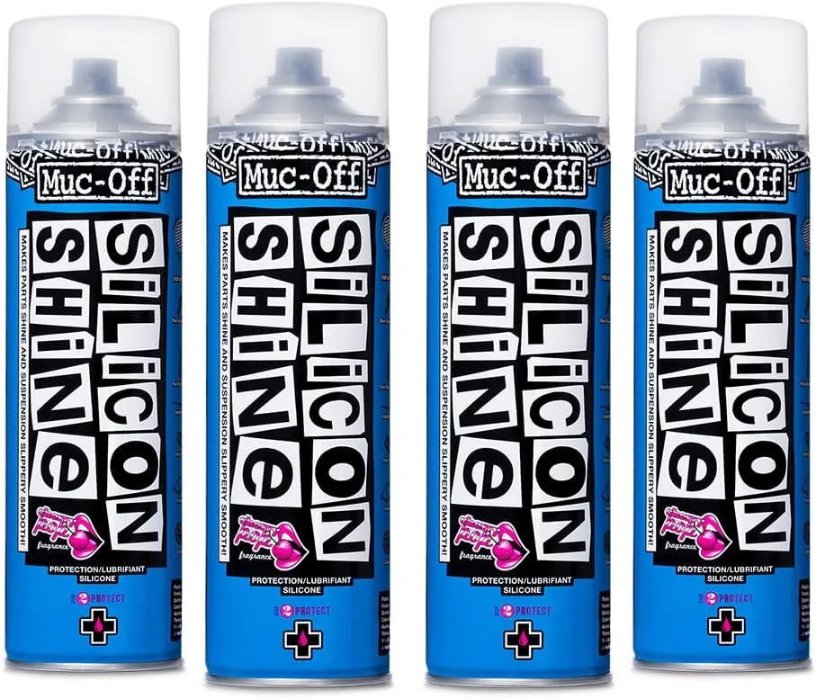Muc-Off Silicon Shine, 4 Pack - Advanced Polish for Motorcycle Cleaning and Maintenance - Protective High Gloss Coating Silicone Spray for Motorcycles, Bicycles, UTV & ATVs