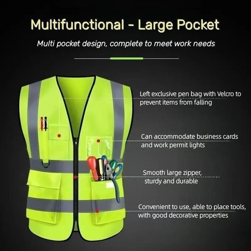 Multi-Pocket Reflective Vest for Nighttime Traffic Environments