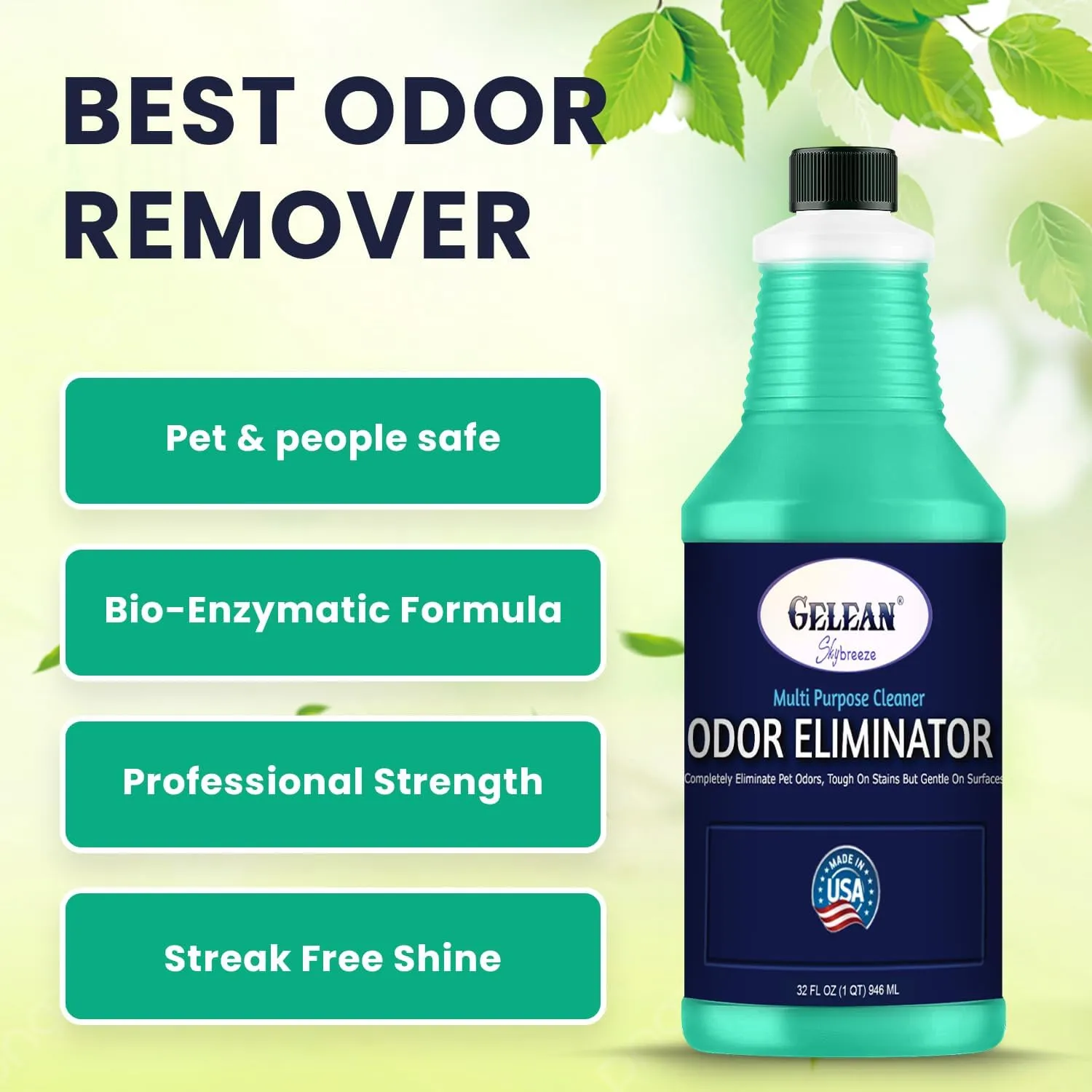 Multi Purpose Cleaner Odor eliminator for home - MADE IN USA - pH Neutral - Strong Odor Floor Cleaner - Cat and Dog Pee All Purpose Cleaner 32 oz - Sky Breeze