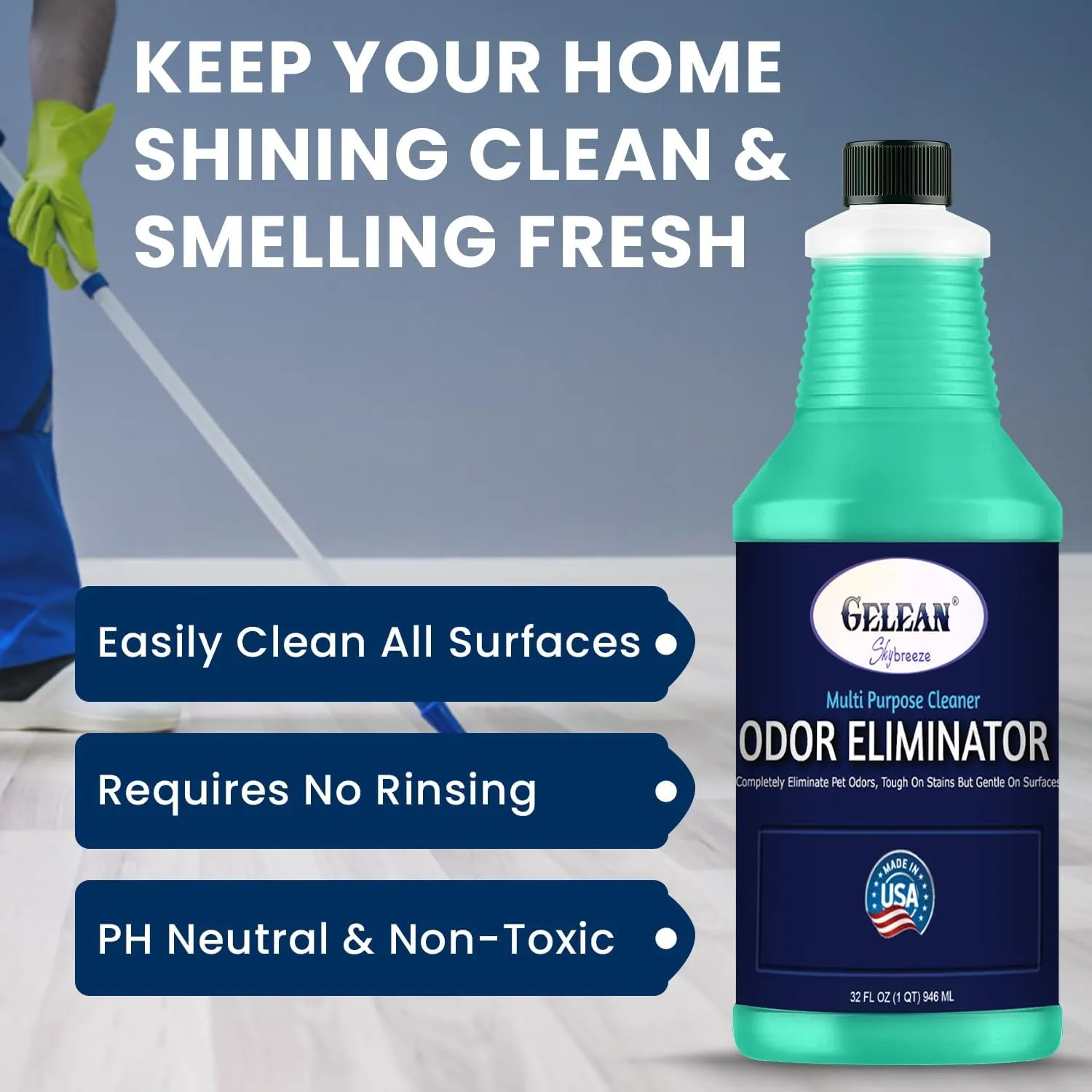 Multi Purpose Cleaner Odor eliminator for home - MADE IN USA - pH Neutral - Strong Odor Floor Cleaner - Cat and Dog Pee All Purpose Cleaner 32 oz - Sky Breeze