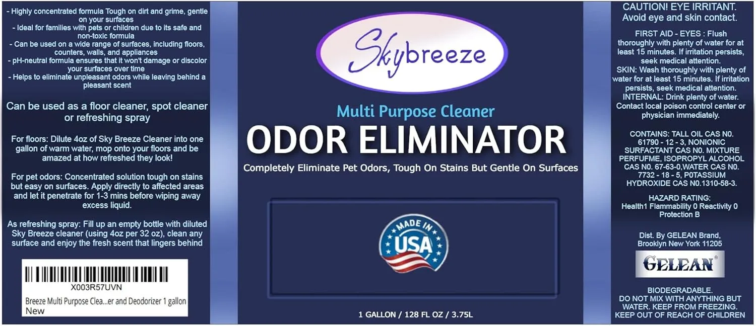 Multi Purpose Cleaner Odor eliminator for home - MADE IN USA - pH Neutral - Strong Odor Floor Cleaner - Cat and Dog Pee All Purpose Cleaner 32 oz - Sky Breeze