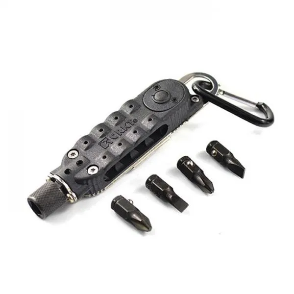 Multifunction Small Screwdriver Sets Mini EDC Tools Pocket Keychain Screwdriver with Phillips Slot Hex Screwdriver & LED Light Black & Silver