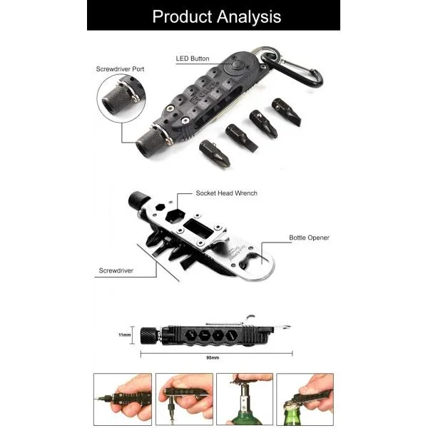 Multifunction Small Screwdriver Sets Mini EDC Tools Pocket Keychain Screwdriver with Phillips Slot Hex Screwdriver & LED Light Black & Silver