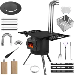 Multifunctional Enamel Wood Burning Stove,Portable Wood Stove - Tent Heaters for Camping,Cooking, Ice Fishing, RV Travel, Sauna | High-Temperature Enamel Rust-Proof | Large Capacity Firebox