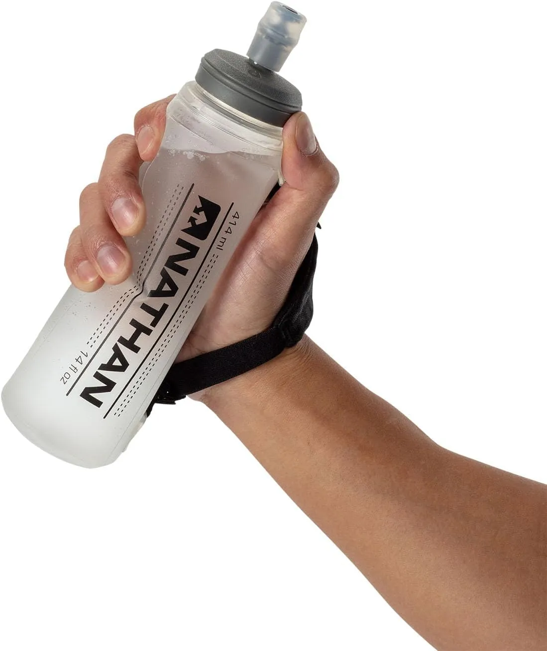 Nathan ExoShot Lite Handheld 14oz, Hydration Flask with Integrated Hand Strap, Great For Running, Cycling, Climbing, Hiking & more, 14 Oz