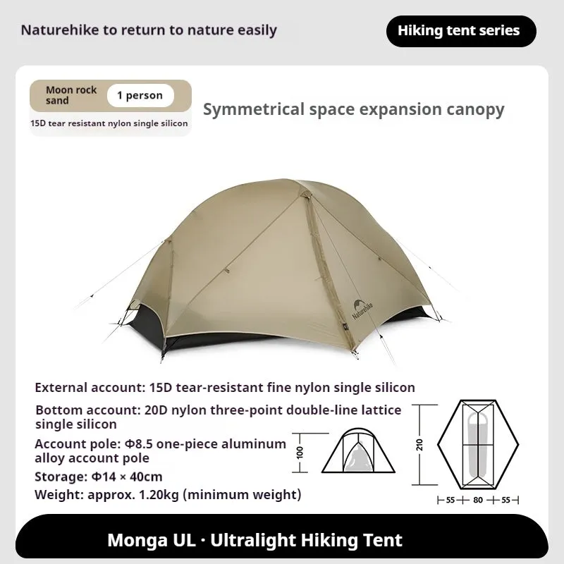 Naturehike MONGAR Series UL Tent Portable Ultralight 1 and 2 Person 15D Nylon Rainproof Expandable Canopy Double Layer Camping Outdoor Hiking Backpacking Cycling Tent