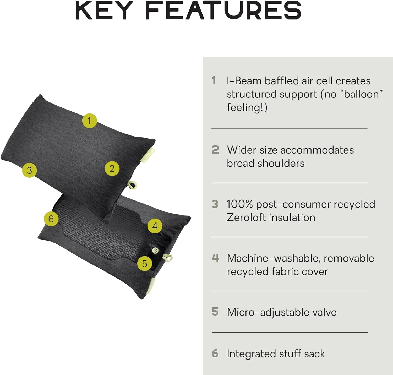 NEMO Equipment Fillo Elite Wide Ultralight Backpacking Pillow - Black Pearl/Citron - One Size