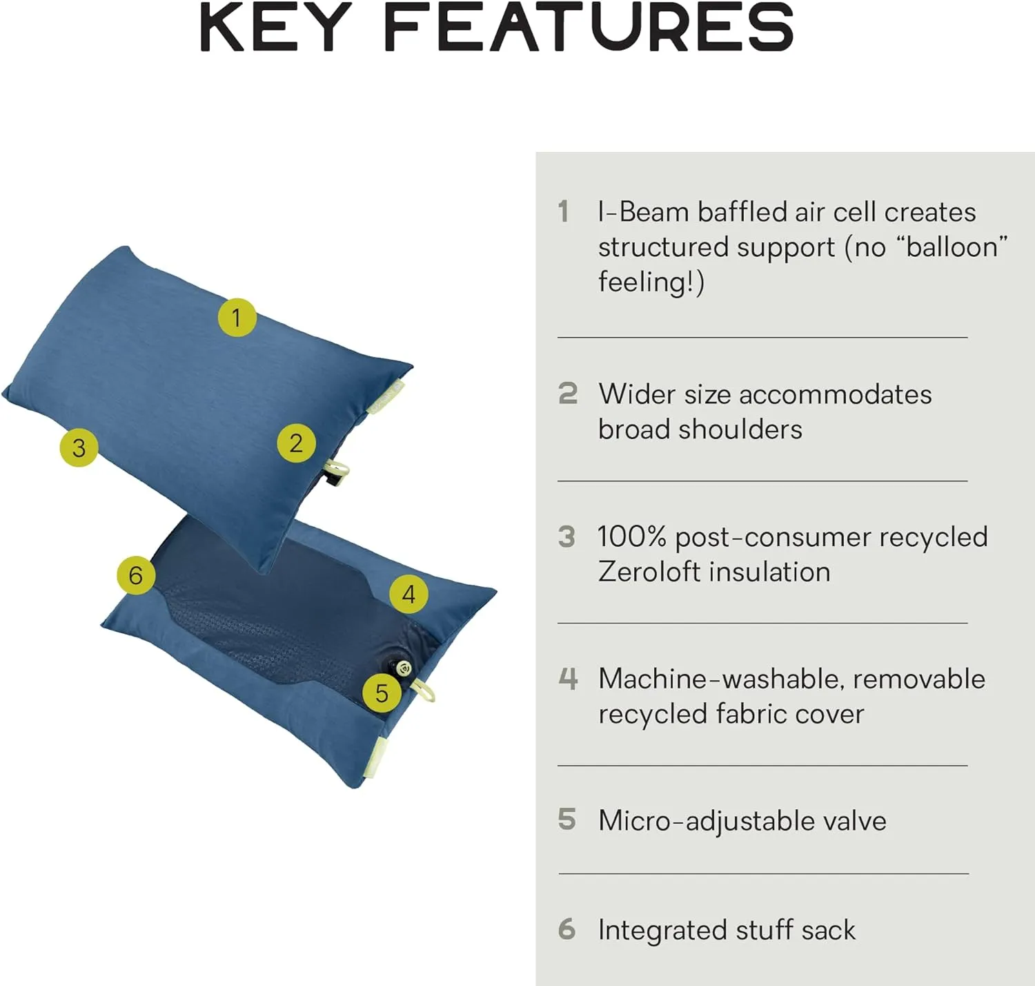 NEMO Equipment Fillo Elite Wide Ultralight Backpacking Pillow - Blue Horizon/Citron - One Size