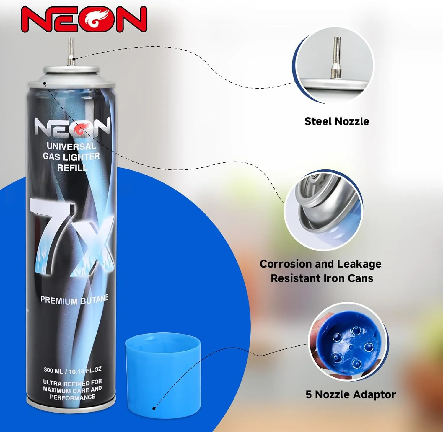 Neon Butane Fuel Refill 7X Butane Refill for Torch Lighter, 6 Cans Butane Refill Gas