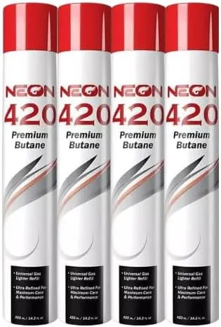 Neon Premium Butane 11X – (420ML Each) – Ultra Refined & Clean Burning Fuel Refill (4)