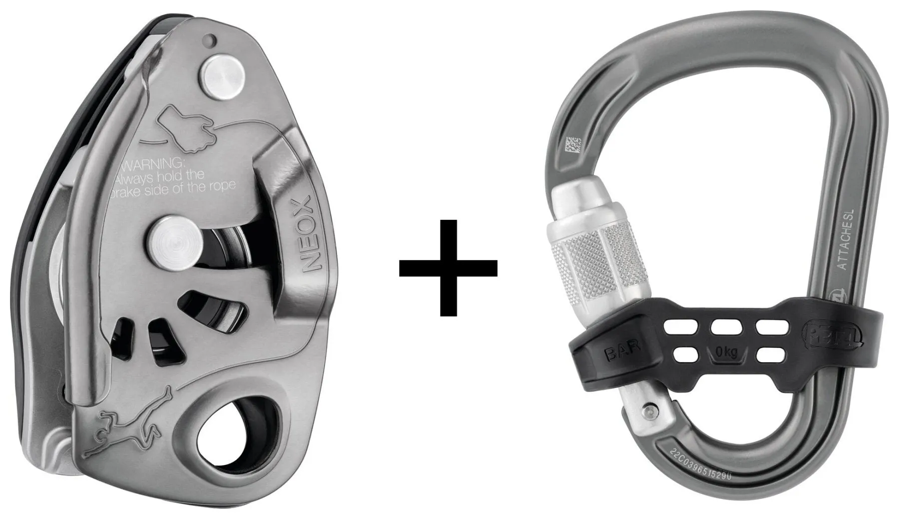 Neox Belay Kit - licht grijs, halfautomaat met safebiner