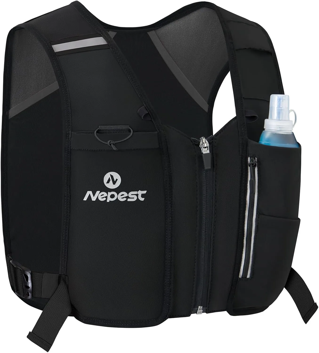 Nepest Running Vest for Women & Men, Cycling Hydration Vest with 500ml Soft Flask , Reflective Vest with Stretch Fit Fabric