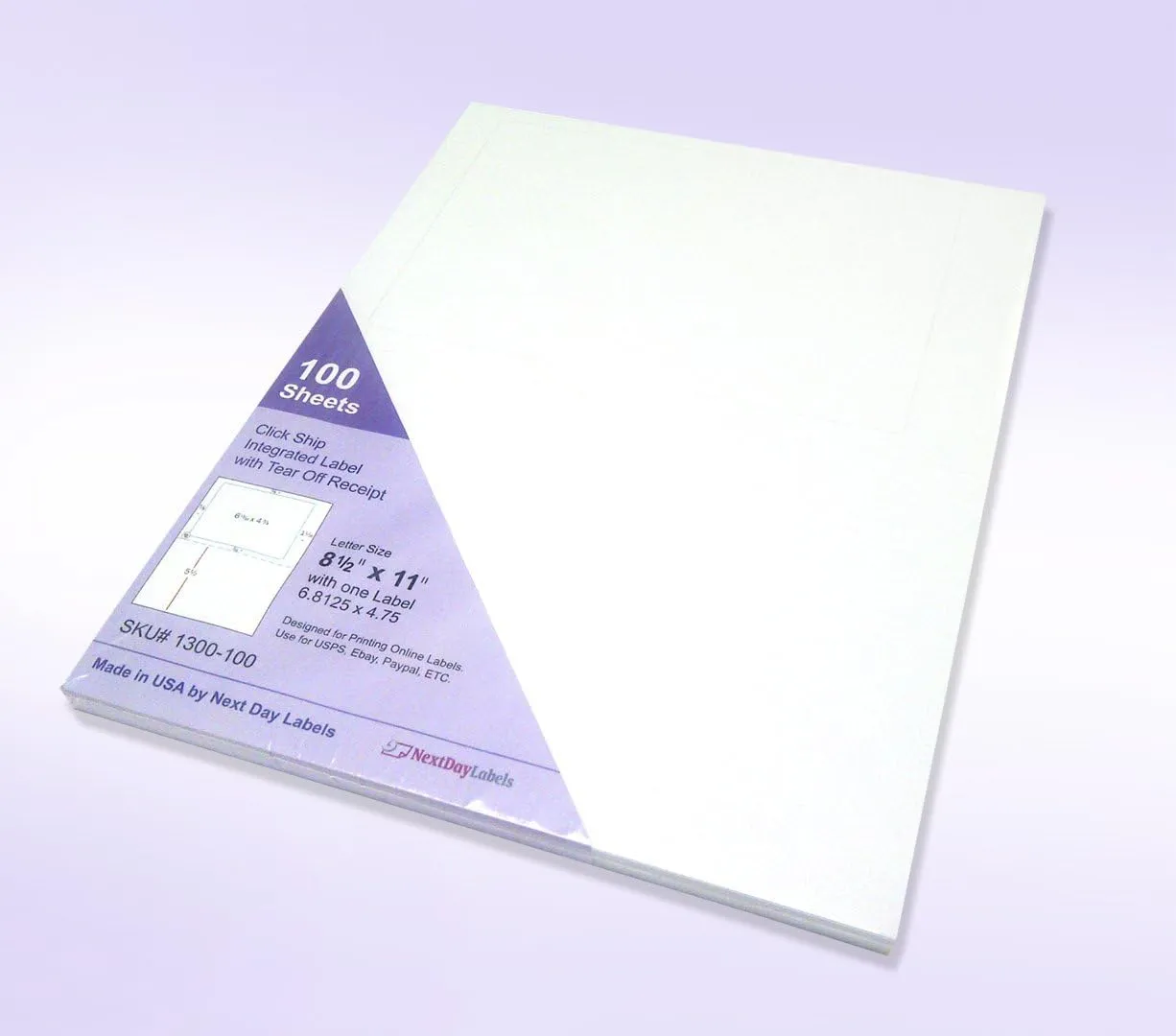 NextDayLabels - Click Ship Integrated Labels with Tear Off Receipt, Designed for Printing Online Labels. 8-1/2" x 11" Sheet with one Label 6.8125" x 4.75", Use for USPS, Ebay, Paypal, Etsy, ETC. (100)