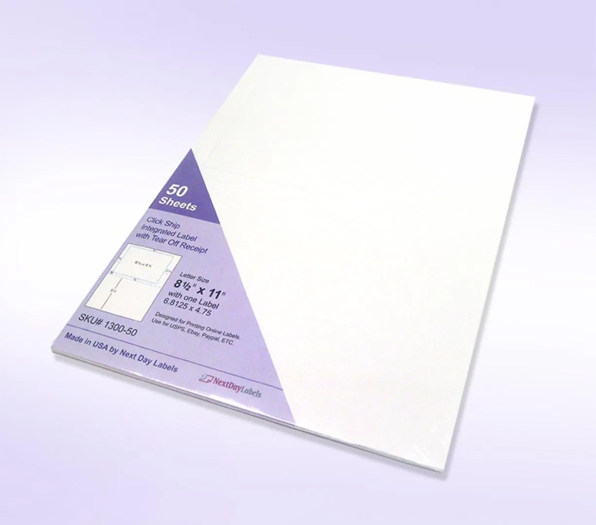 NextDayLabels - Click Ship Integrated Sticker with Tear Off Receipt, Designed for Printing Online Labels. 8-1/2"x11" with one Label 6.8125" x 4.75", Use for USPS, Ebay, Paypal, Etsy, ETC. (50 Labels)